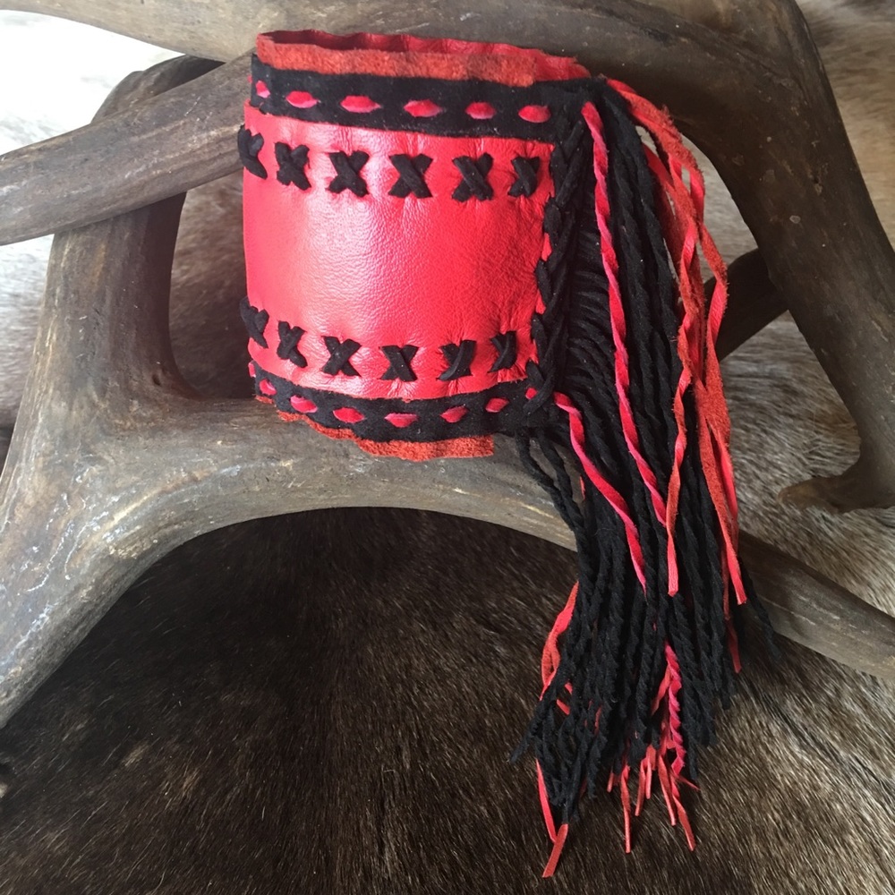Handmade Leather Cuff Bracelet With Fringe